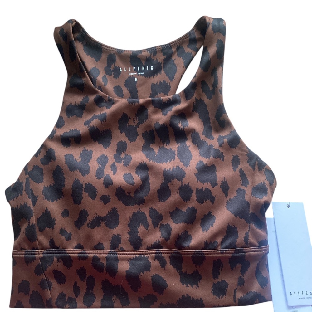 Cheetah Leopard Print Sports Bra Medium Animal Brown Black Top new ALLFENIX Long - Picture 2 of 10
